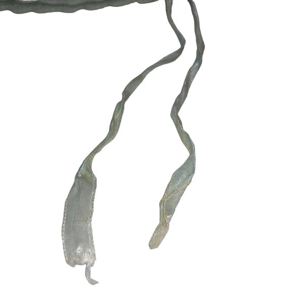 Antique Handknit Baby Hat Blue Satin Ribbon Bows Tie Newborn Small Scalloped - Picture 10 of 10